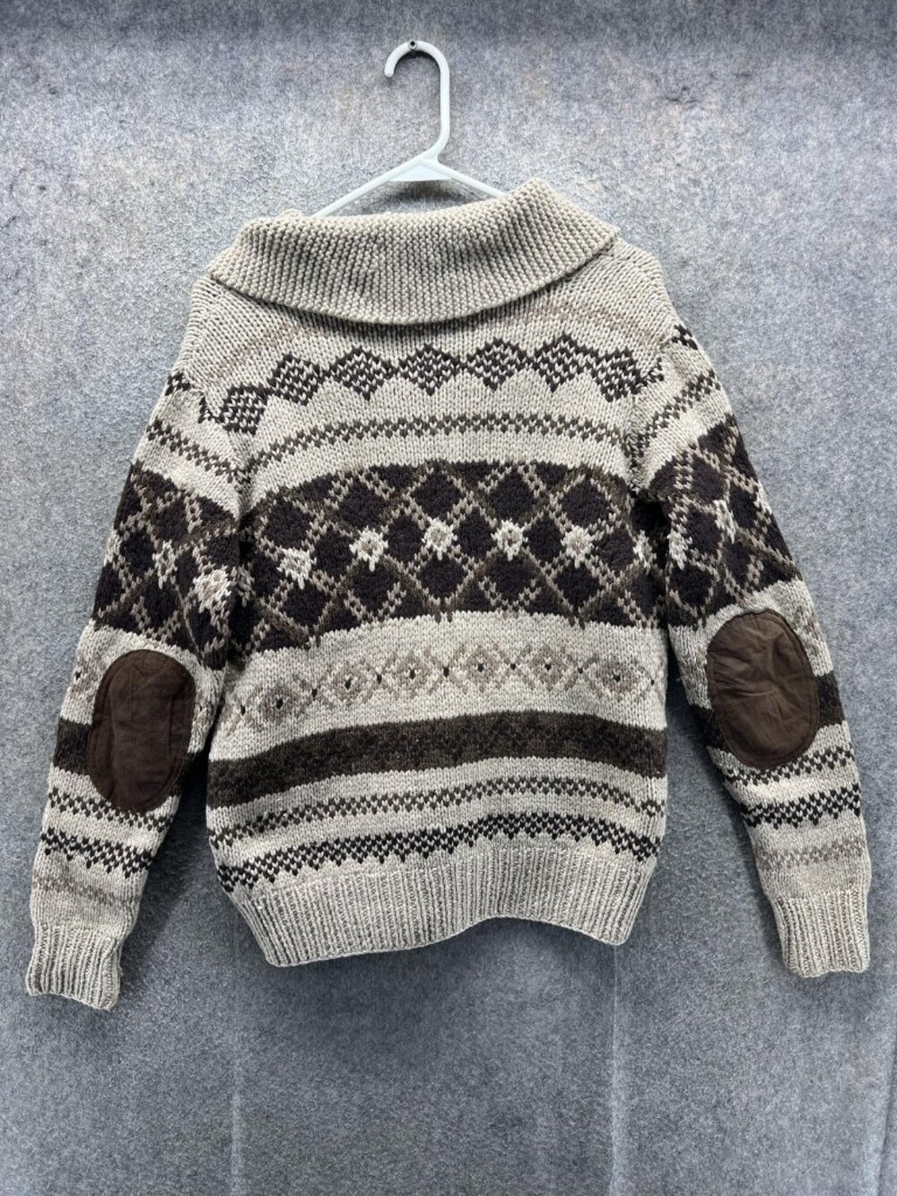 J.Crew Sweater Mens Small Beige Wool Cardigan Shawl Collar Fair Isle Knit Aztec - Picture 9 of 12